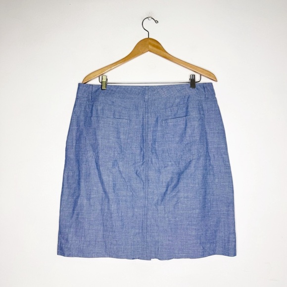 Talbots Chambray Button-Up Skirt Size 14 Cotton Front & Back Pockets - Picture 2 of 4
